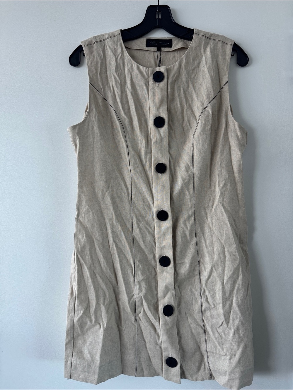 Zara Sleeveless short Beige Shift Dress with Button Front